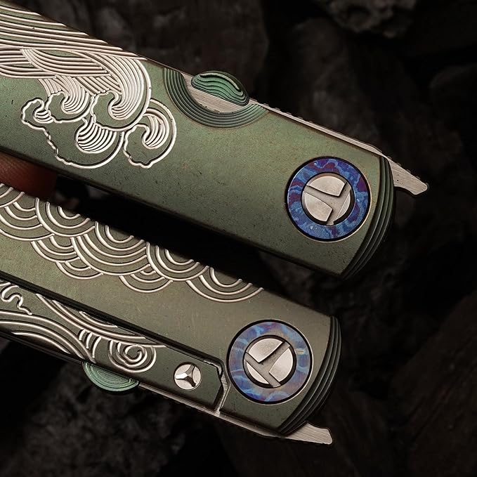 Handmade CPM-S35VN Powder Steel Japanese Pocket Knife, TC4 Titanium Alloy Handle, Camping and