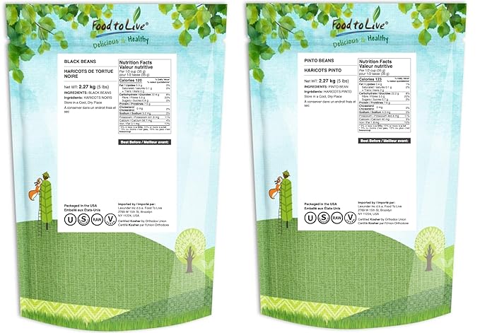 Food to Live Premium Dry Beans Bundle, 2 Pack - Black Beans (5 LB), Pinto Beans (5 LB), Non-GMO