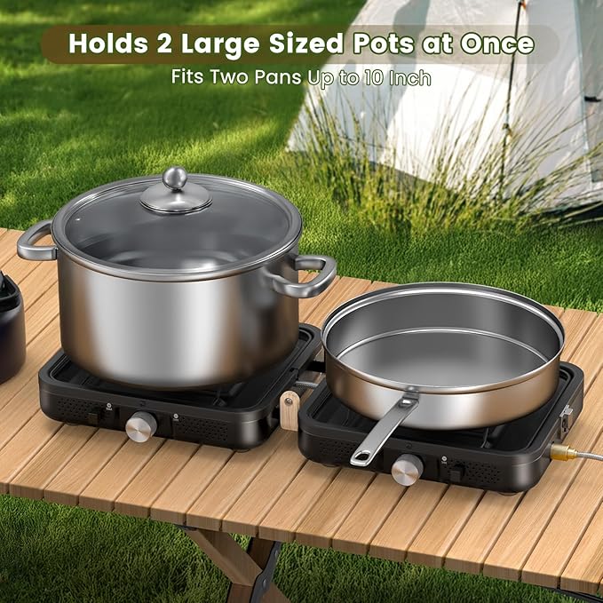 OGERY 2-Burner Foldable Camping Stove with Griddle (Textured & Smooth) and Carrying Bag, Portable