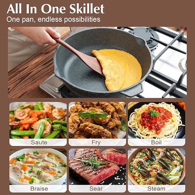 SENSARTE Nonstick Deep Frying Pan Skillet, 12-inch Saute Pan with Lid, Stay-cool Handle, Chef Pan