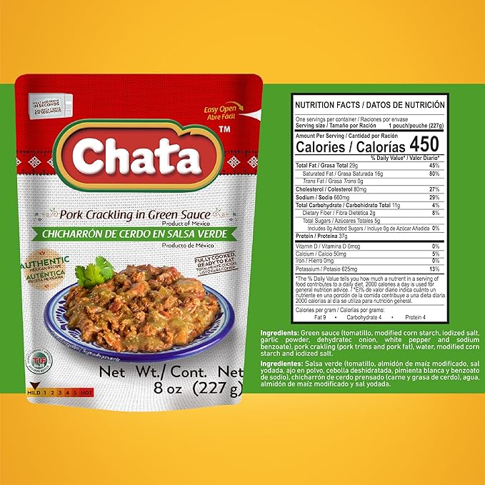 Chata Pork Crackling in Salsa Verde, 8 oz, Pack of 1