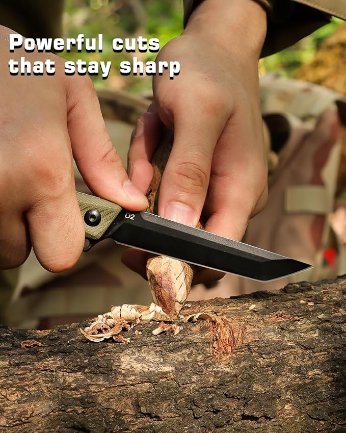 Pocket Knife GD22K, Flipper Open D2 Steel Tanto Folding knife with Durable G10 Handle,Men Women