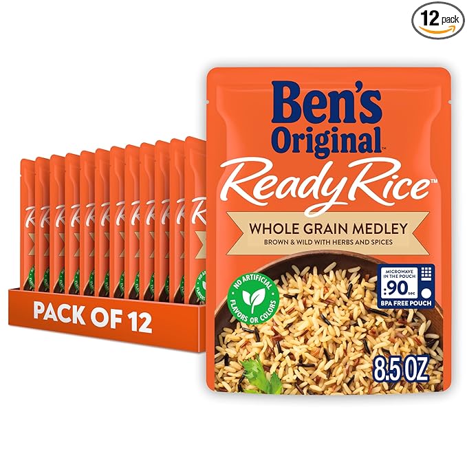 BEN'S ORIGINAL Ready Rice Whole Grain Medley Flavored Rice, Easy Dinner Side, 8.5 Oz Pouch (Pack of