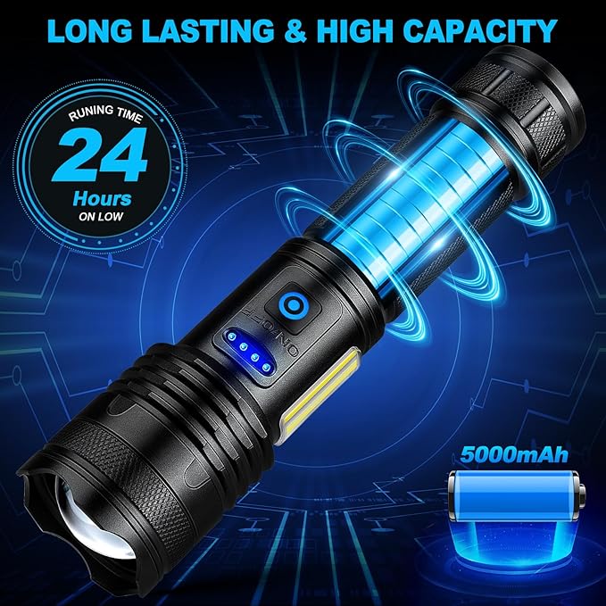 Alicegirl Rechargeable Flashlights High Lumens, 99000LM Super Bright Flashlight, Adjustable