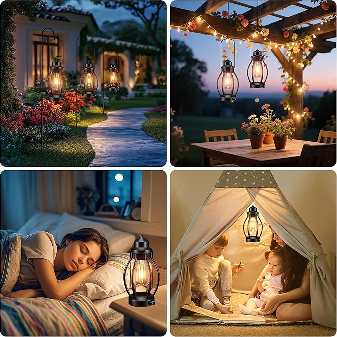 Rechargeable Outdoor Camping Lanterns 2Pack, Vintage Dimmable Hanging Outdoor Camping Lights with