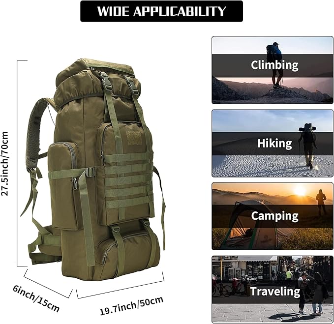 Hiking Backpack for Men 70L/100L Camping Backpack Military Rucksack Molle 3 Days Assault Pack for