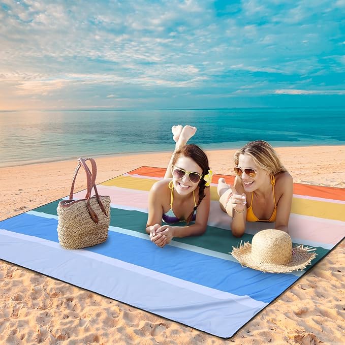 Beach Blanket Waterproof Sandproof Beach Mat 79" X 83"/10'x9'for 2-8 Adults Quick Drying Outdoor