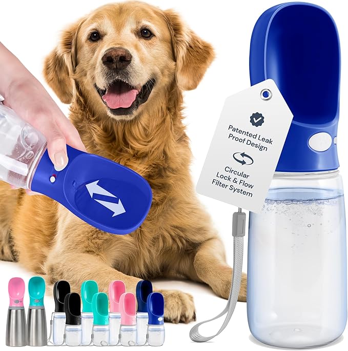 MalsiPree Stainless Steel Dog Water Bottle - 19 oz, Navy Blue - One-Hand Leak-Proof Hydration & Pet