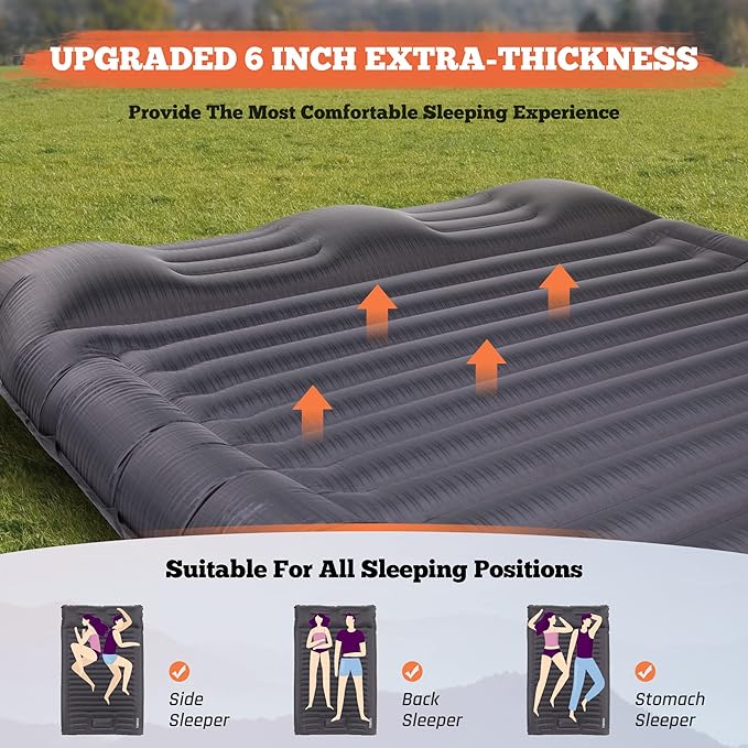 TOBTOS Double Sleeping Pad for Camping, Extra Thick 6" Camping Mattress 2 Person with Pillow