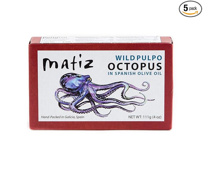 Matiz Pulpo Wild-Caught Pulpo Spanish Octopus in Olive Oil 4.0 Oz, (5 Pack)