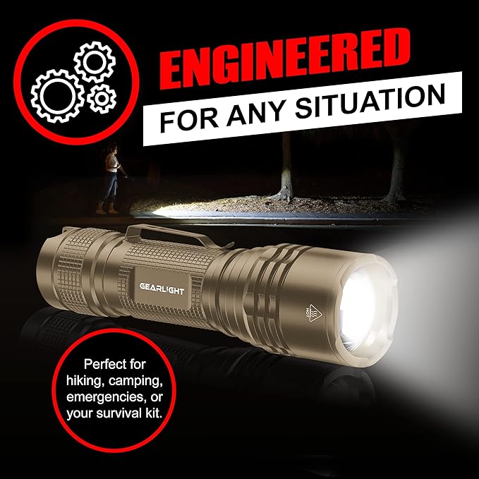 GearLight TAC LED Flashlight Pack - 2 Super Bright, Compact Tactical Flashlights with High Lumens