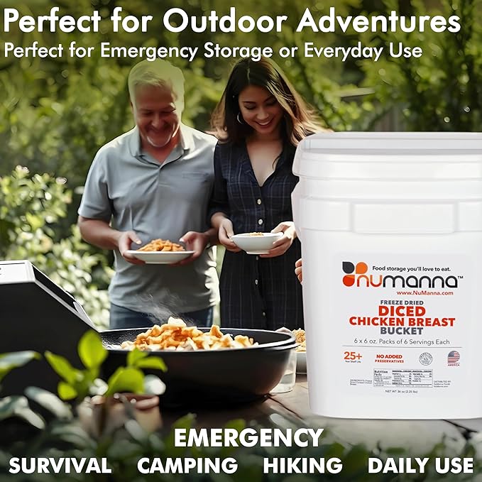 NuManna Freeze-Dried Diced Chicken Breast Bucket 36 Servings | Over 25g Protein per Serving for