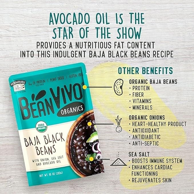 BeanVIVO (Pack of 12) Organics 14g Plant based Protein Baja Black Beans - Good Source of Fiber
