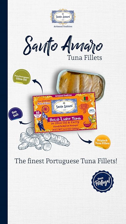 Santo Amaro - Artisanal Wild Tuna Fillets in Olive Oil & Turmeric Curry, Pole & Line Caught from