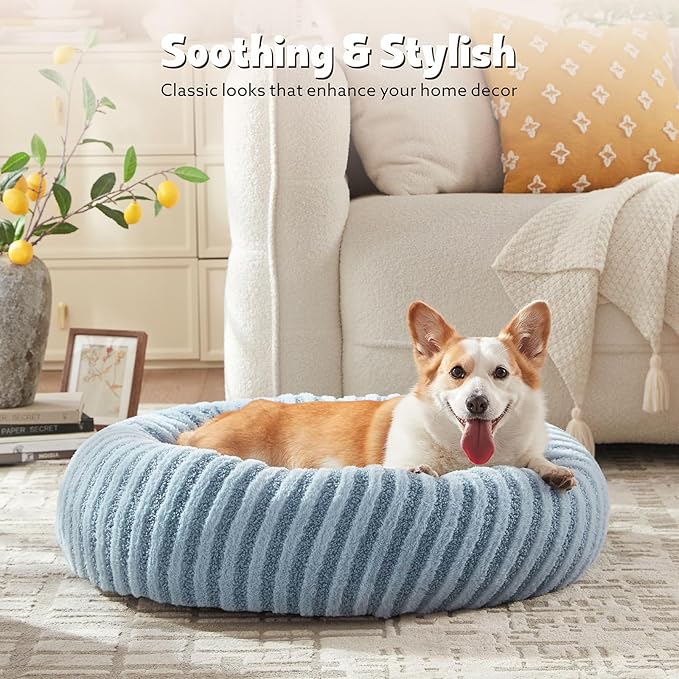 MIXJOY Calming Dog Beds Large Sized Dogs - Washable Donut Large Dog Bed with Removable Zipper