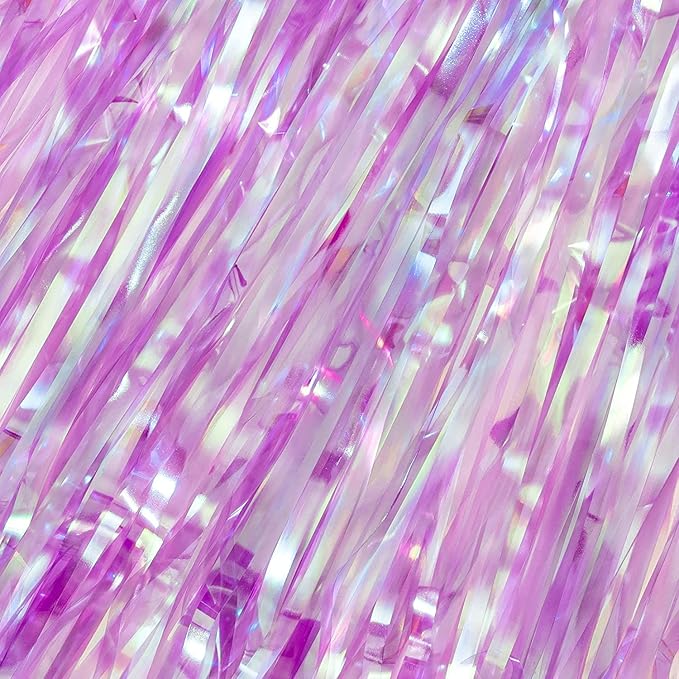 BRAVESHINE Clear Purple Party Decorations Iridescent Foil Curtain - 2 Pack 3.2 x 6.5 ft Holographic