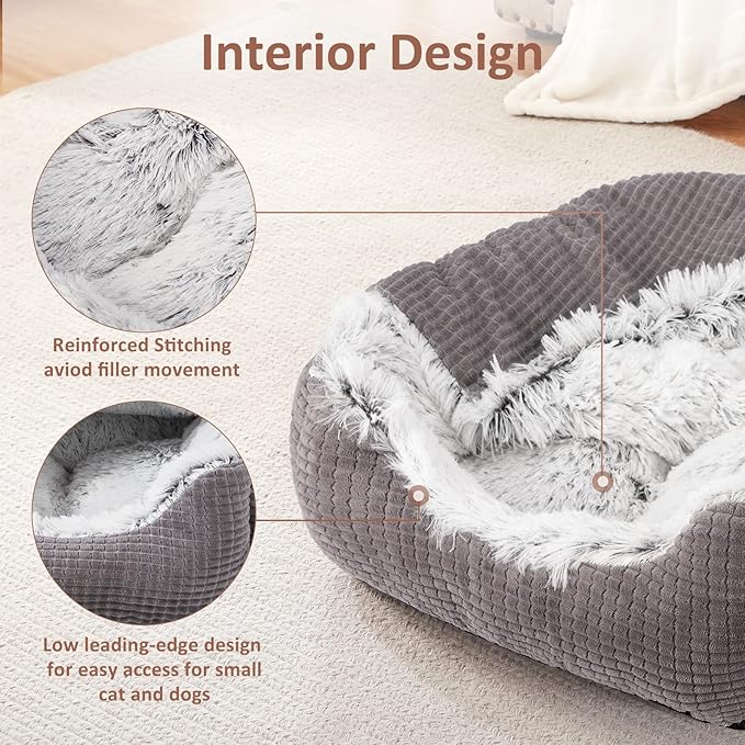 MIXJOY Dog Beds for Small Dogs, Rectangle Cave Hooded Blanket Puppy Bed, Luxury Orthopedic Cat Beds