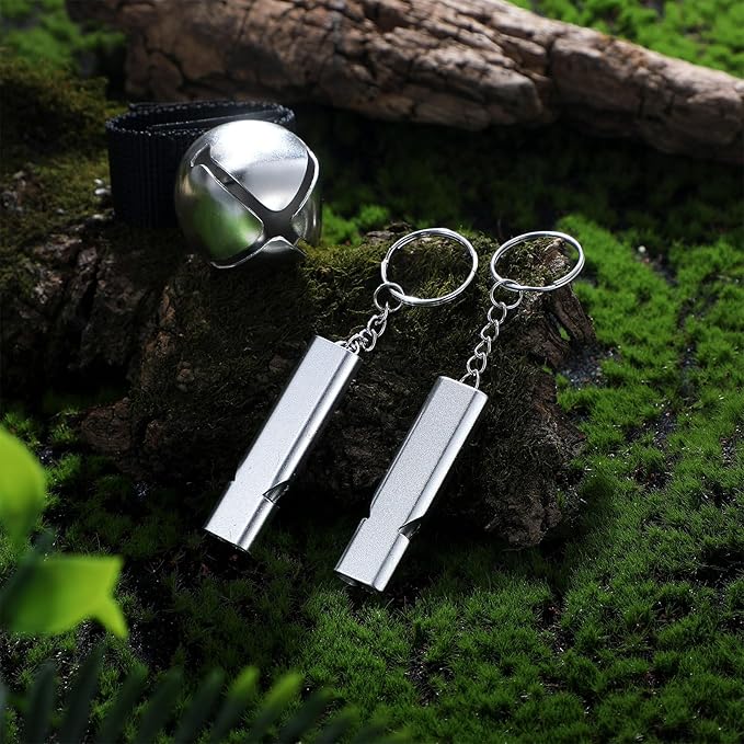 4 Sets Bear Bells with Whistle for Hiker, Loud Bear Bell with Emergency Whistle, Bear Bells for