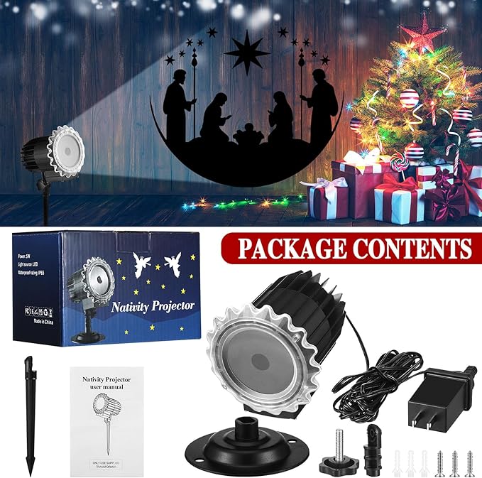 Tuanse Christmas Outdoor Nativity Projector Lights LED Flood Light Holiday with Stars for Christmas