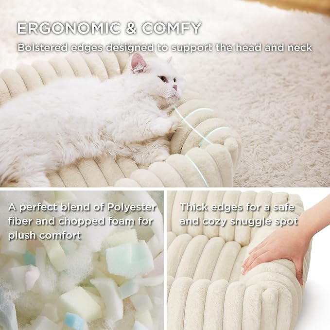 Bedsure Cute Dog Bed for Small Dogs & Cats - Washable Furry Cat Beds, Rectangle Orthopedic Corduroy