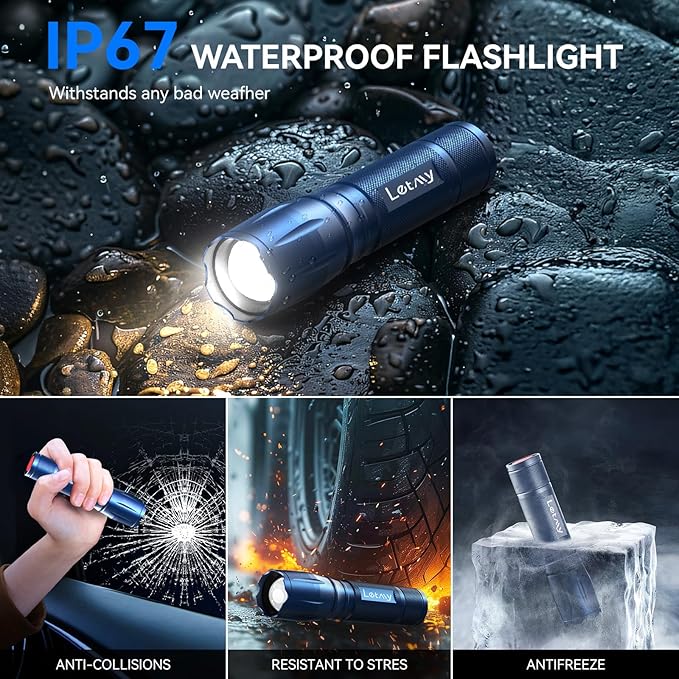 LETMY Tactical Flashlight - 2 Pack LED Flashlights High Lumens - Portable Handheld Flash Light, 5