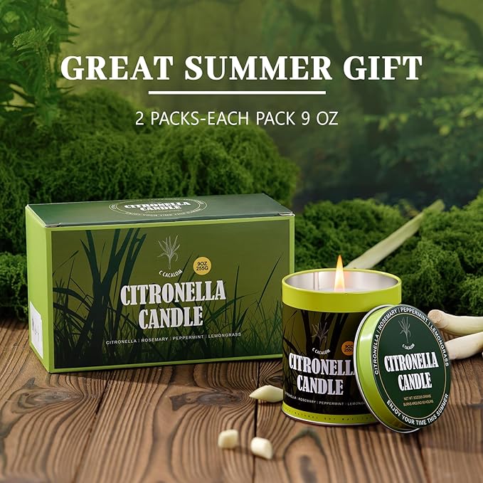 Citronella Candles Outdoor Set, 2 Pack Jar Candle for Patio Camping Backyard Picnic, Scented