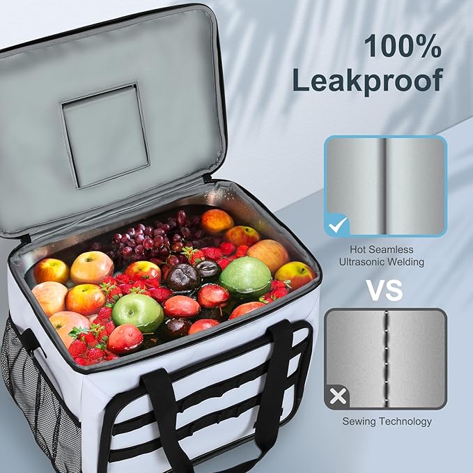 Soft Cooler Bag, 30 Cans Collapsible Cooler with Adjustable Shoulder Straps, White Ice Chest for