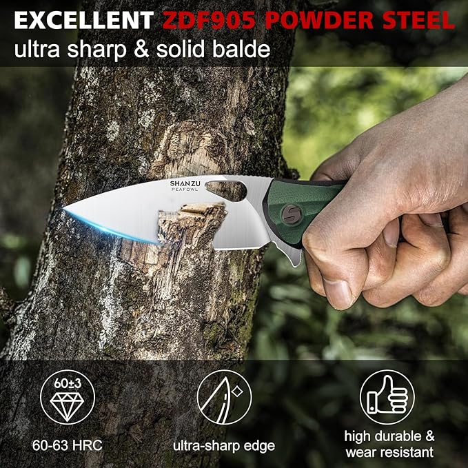 SHAN ZU Pocket Knife 3.2 in, Powder Steel Blade EDC Folding Knife for Men & Women, Utility Survival
