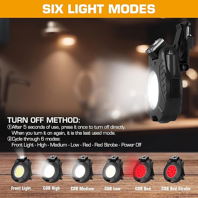 EverBrite COB Keychain Work Light, 2 Pack Rechargeable Keychain Light with Sensor Mode, Mini