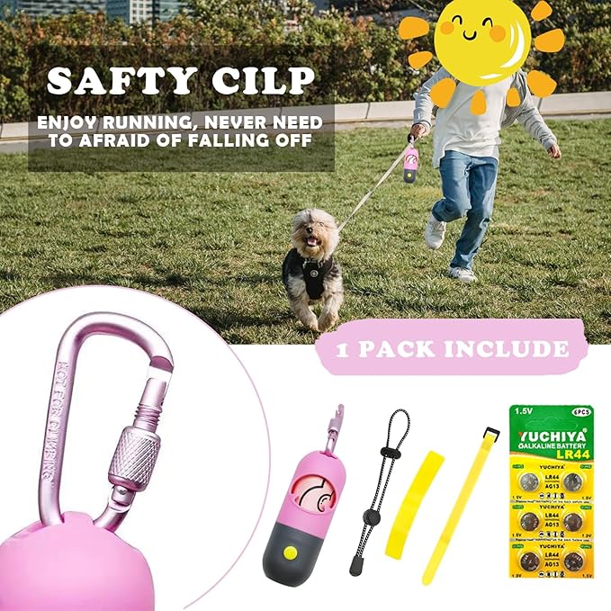 Dog Poop Bags Holder with LED Flashlight|Pet Waste Bags Dispenser for Leash|Doggie Potty Bags