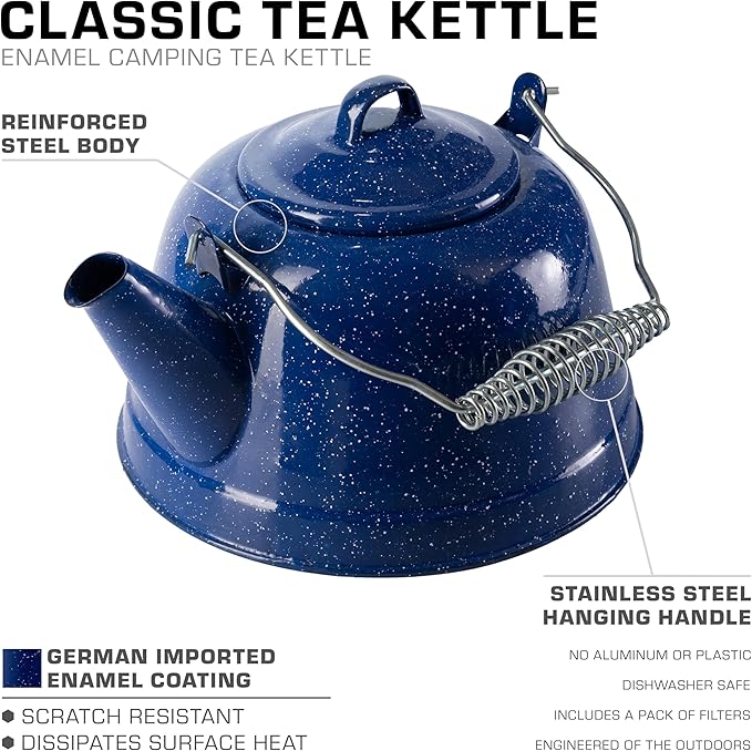 COLETTI Classic Camping Tea Kettle Stovetop — Travel Kettle, Camp Tea Pot for Stove