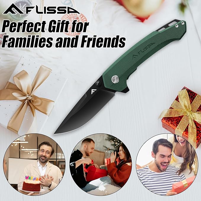 FLISSA Pocket Folding Knife, 3.2??D2 Blade G10 Handle EDC Knife with Pocket Clip Liner Lock for