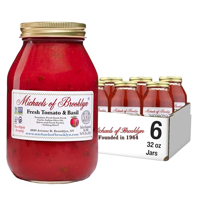 Michaels Of Brooklyn, Sauce, Tomato Basil, Pack of 6, Size 32 OZ, (GMO Free Low Sodium Vegan Wheat