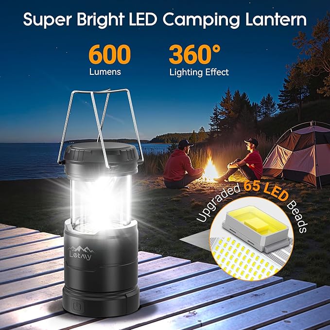 LETMY 4 Pack Camping Lanterns for Power Outages - Dimmable & 3 Color Modes, Battery Powered