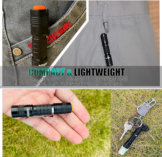 4 Pack Ultra Bright Compact EDC Keychain LED Flashlight 180lm Pocket Flashlight with Battery IPX7