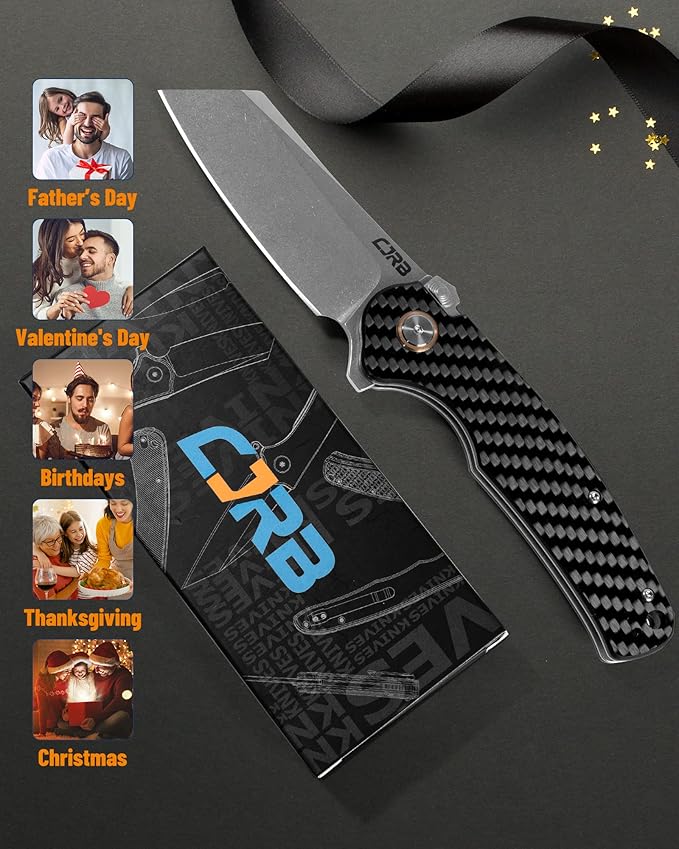 CJRB Crag Tactical Knife,Cleaver Pocket Folding Knife with Stonewash AR-RPM9 Steel Blade and Carbon