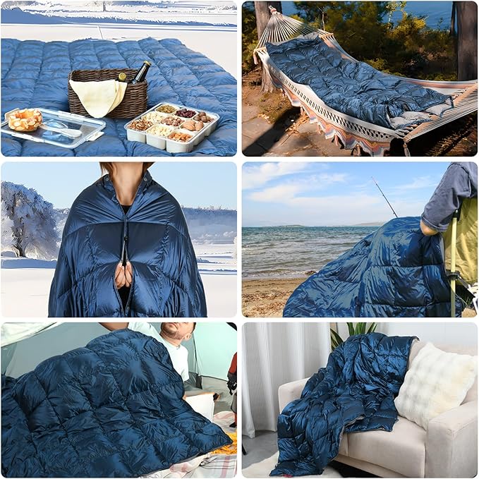 Down Camping Blanket, Muti-Use Outdoor Travel Blanket, Puffy Sleeping Bag Blanket, Waterproof