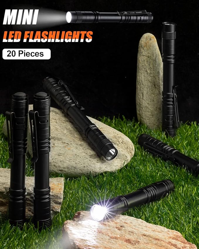 Vinsot 20 Pack LED Pen Lights Bulk Large Pen Light Flashlights Pocket 5.12 Inch LED Torch with Clip