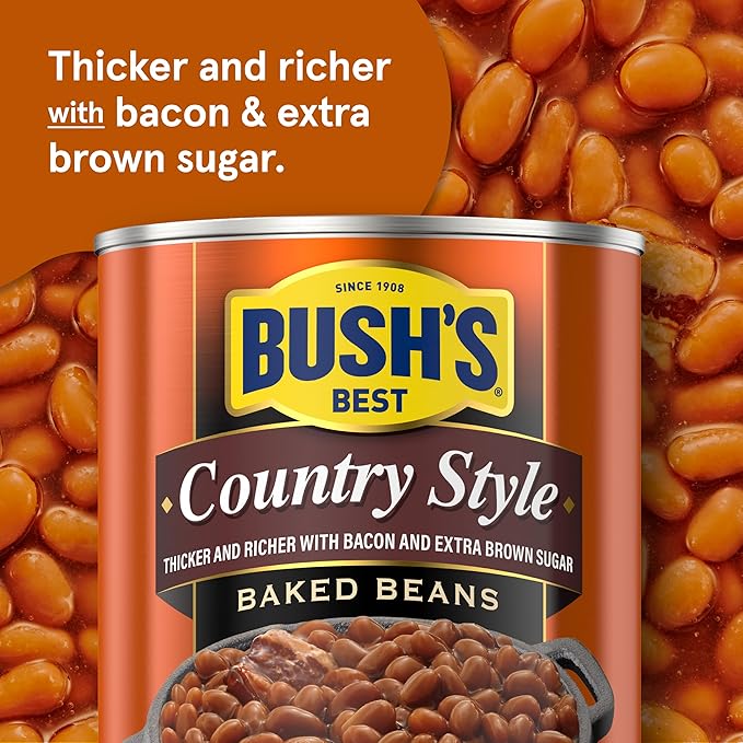 BUSH'S BEST 16 oz Canned Country Style Baked Beans, Source of Plant Based Protein and Fiber, Gluten