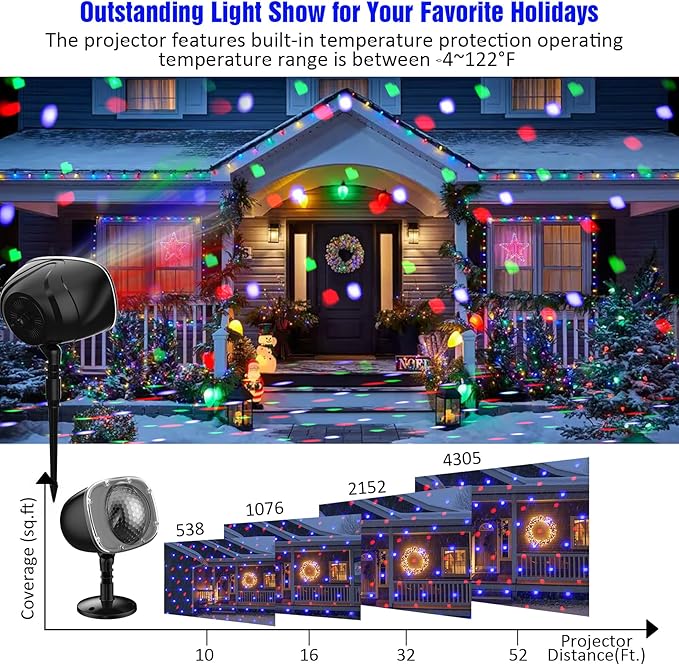 Christmas Halloween Projector Lights Outdoor,Indoor 15 Colors Snowfall Rotating Falling Snow