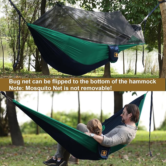 Camping Hammock with Net,Travel Portable Lightweight Hammocks with Tree Straps and Solid D-Shape