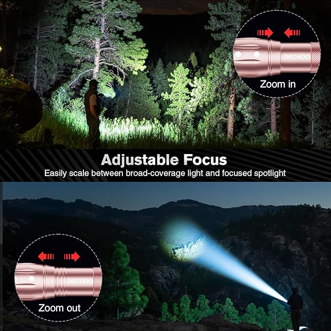RECHOO LED Flashlight 2 Pack Pink, Tactical Flashlights High Lumens with 3 Modes, Pocket Small