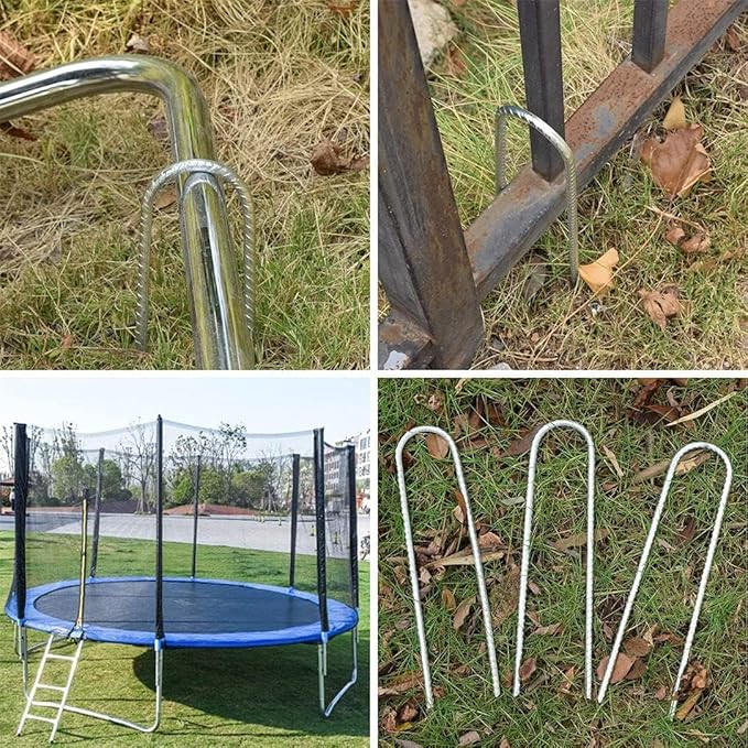 Ground Stakes Galvanized Steel Rebar Stakes Heavy Duty U Shaped Trampoline Stake Ground Anchors