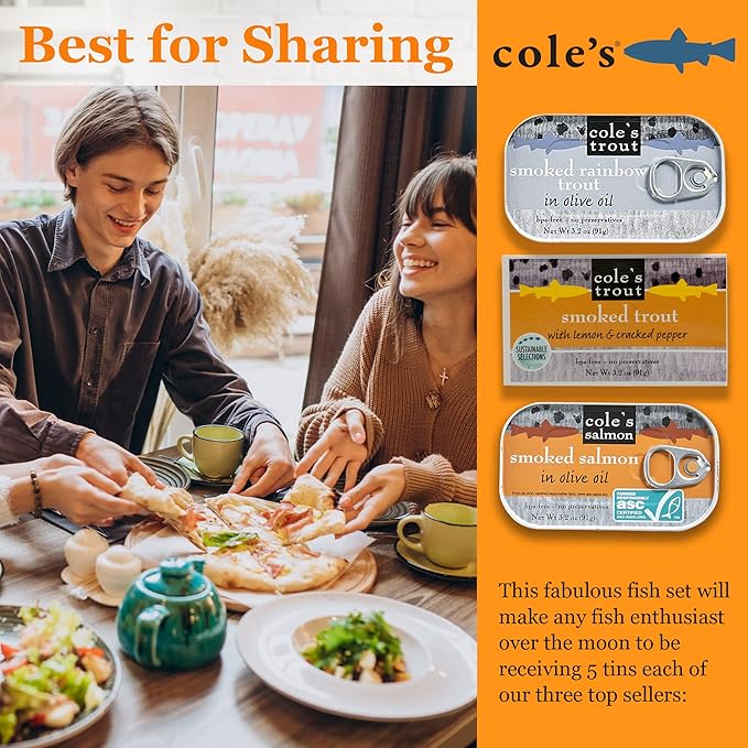 COLE'S Canned Seafood Variety Pack - Salmon, Rainbow Trout in Olive Oil & Trout with Lemon &