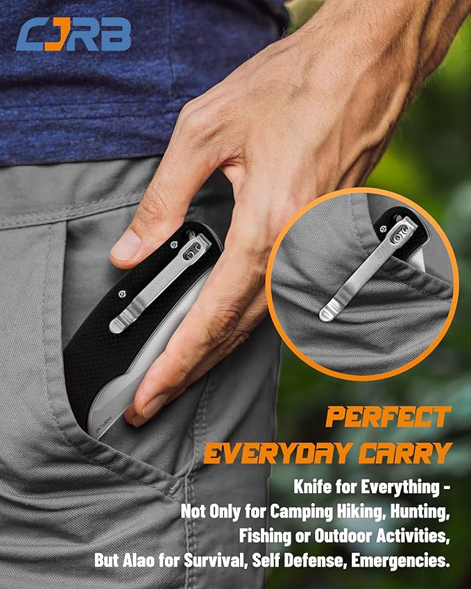 CJRB Crag Tactical Knife, Cleaver Pocket Folding Knife with Stonewash AR-RPM9 Steel Blade and G10