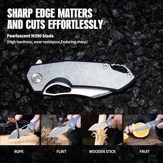 Folding Knife pocket knife EDC Knife With Clip Survival knife Camping knife - M390 Steel Titanium