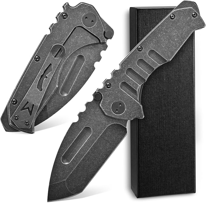Ccanku C1137 Folding Knife, D2 Steel Blade Steel Handle EDC Tool Knife for Outdoor Camping Hiking