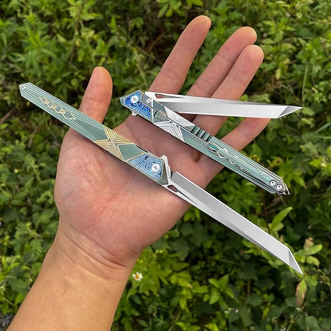 folding knife belt clip, M390 steel blade, outdoor camping knife, portable pocket knife titanium