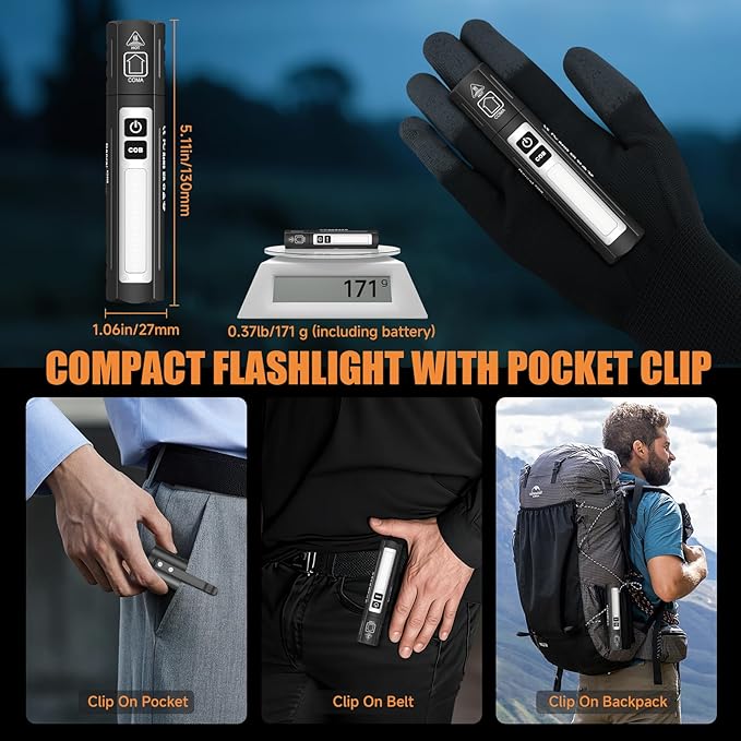 Rechargeable Tactical Flashlights High Lumens - Super Bright Small Powerful LED Magnetic USB C