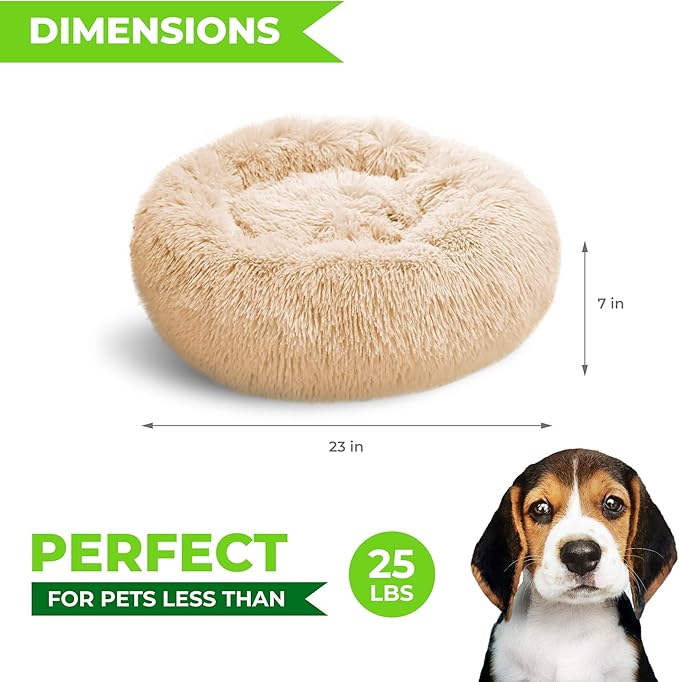 Whiskers & Friends Cat Bed Dog, Cat Beds for Indoor Cats Washable, Orthopedic Soft Fluffy Round